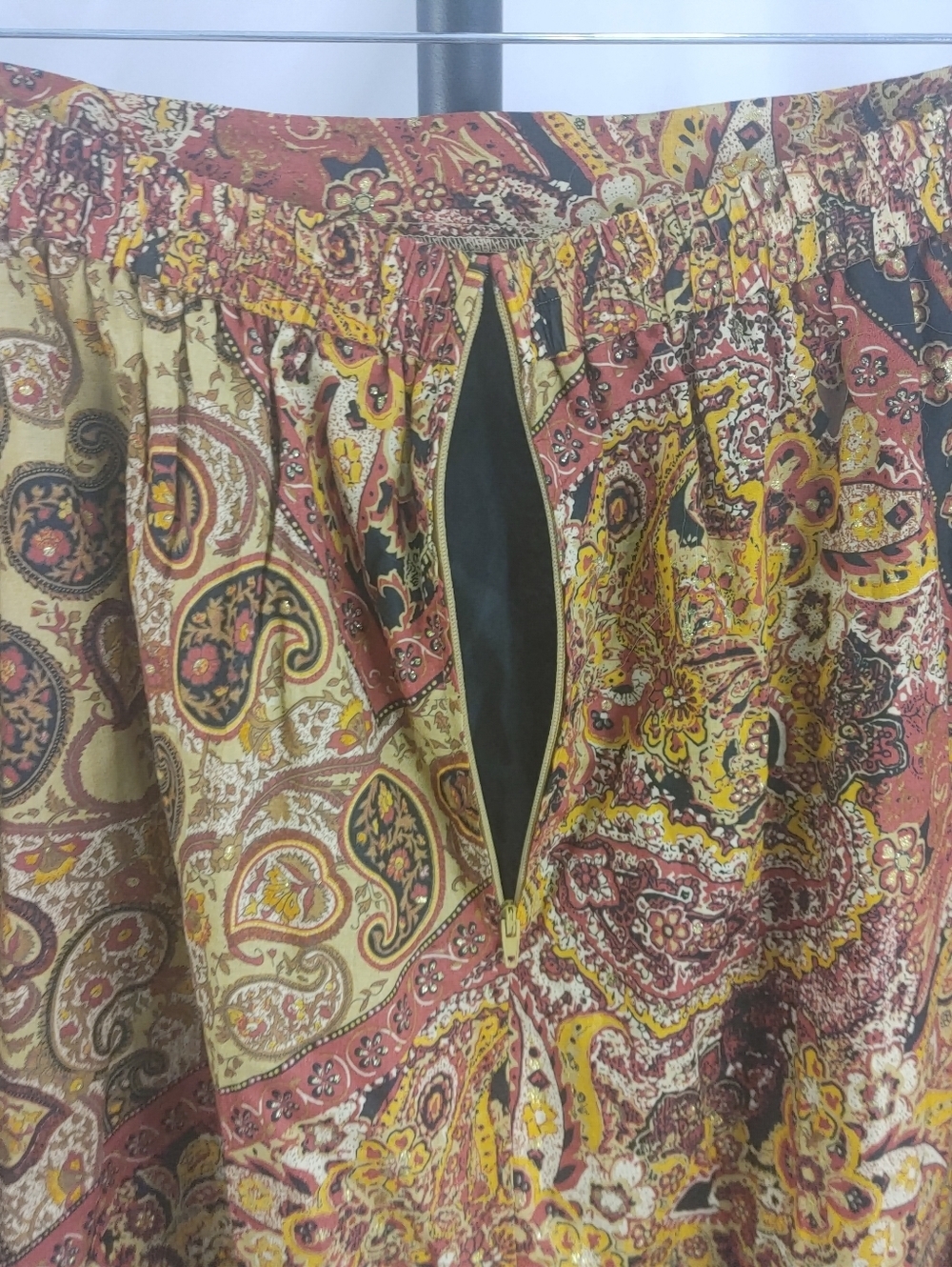 Boho Paisley Patchwork Midi Skirt Women Size 16 Lined Fall Colors - Picture 5 of 9